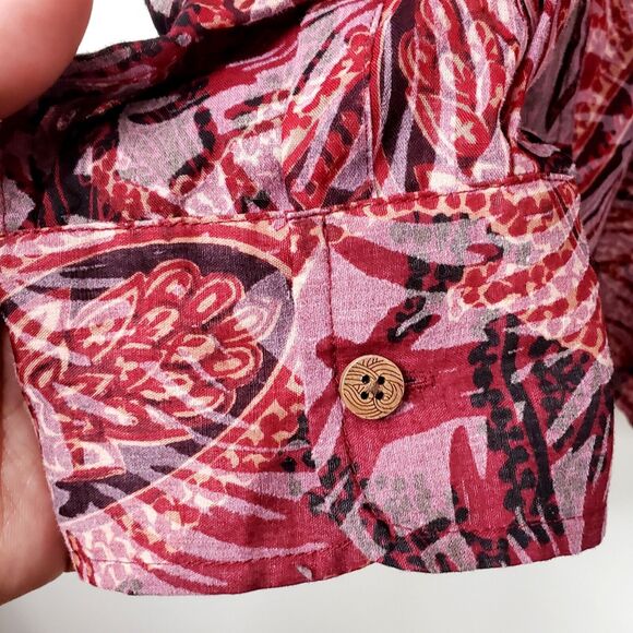 Coldwater Creek Shirt Blouse L Red Sheer Burnout Career Fall Autumn Classic - Picture 7 of 8